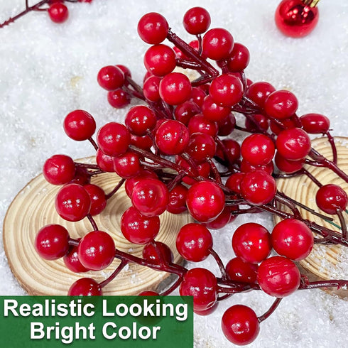 25 Pack Red Berry Stems Waterproof Christmas Picks Sprays for Christmas Tree Decorations Holly Berry Artificial Fruit