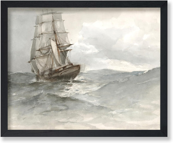 Poster Master Vintage Ship At Sea Painting Poster, Retro Seascape Print Nautical Decor for Office or Beach House
