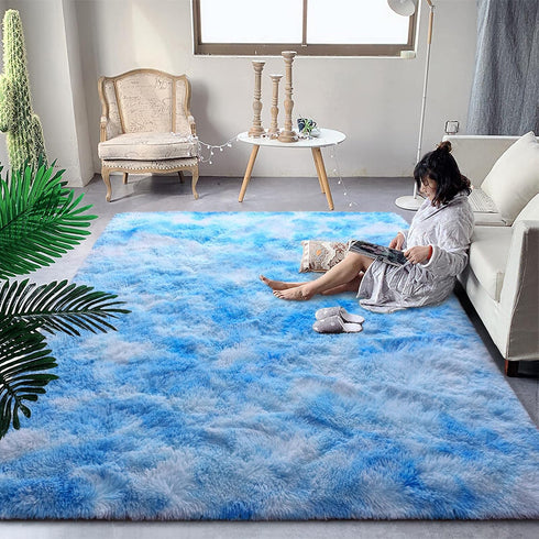 DweIke Fluffy Blue Shag Rugs for Bedroom Living Room, 5x8 Large Soft
