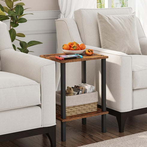 2-Tier TB01BB034 TUTOTAK End Table, Side Table, Nightstand, Storage Shelf, Sofa Side Table for Small Space, Living