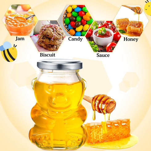 24 Pack 9.5 oz Patelai Glass Bear Shaped Honey Jars with Lids Reusable Small Tilted Bear Glass Bottles Containers