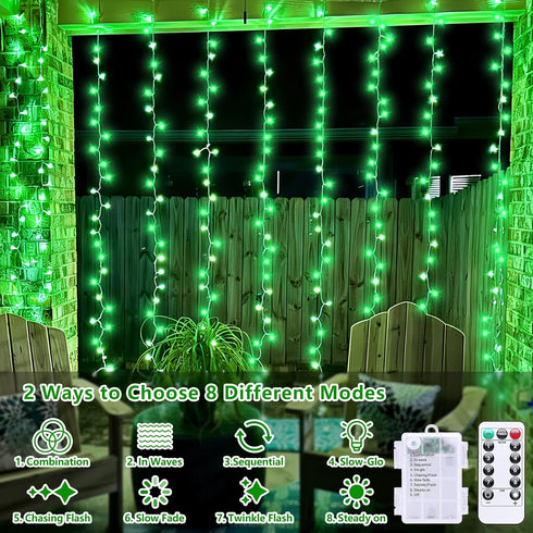 2 Pack 33ft 100 8 QITONG String Lights Battery Operated, Each LED Green Christmas Lights Outdoor Waterproof, Modes