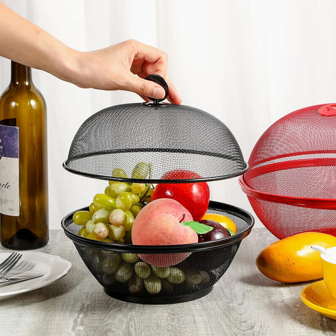 MAQUITA 2 Pcs Summer Mesh Fruit Basket with Lid, Protective Countertop Wire Fruit Bowl for Kitchen