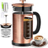 French Press Coffee Maker 34oz, 304 Stainless Steel Coffee Press with 4 Filters, Heat Resistant Borosilicate Glass
