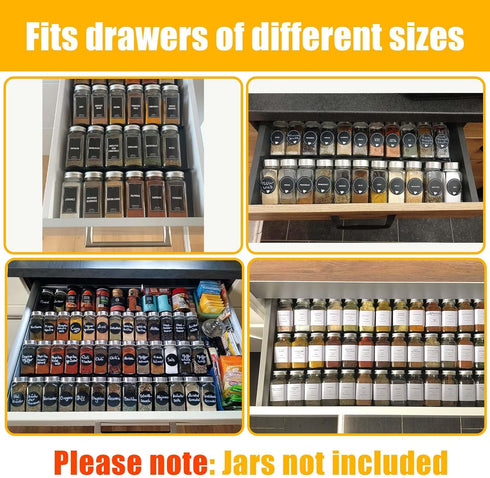 Famhap 6 Tier Spice Drawer Organizer, Expandable from 11.6" to 23.2", Black Seasoning Rack Tray Insert for Kitchen
