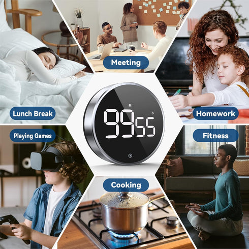 Digital Kitchen Timer, 3.8'' Large LED Display, Adjustable Volume, Easy for Cooking/Study/Exercise