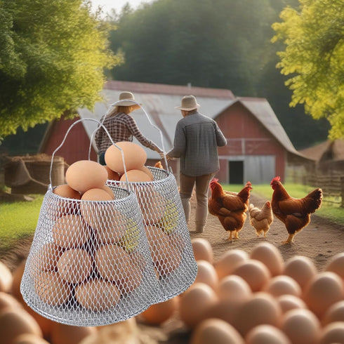 Collapsible Round Egg Basket - Metal Wire Storage with Handles, Golden Basket for Family Farm Gathering, Holds 20-25