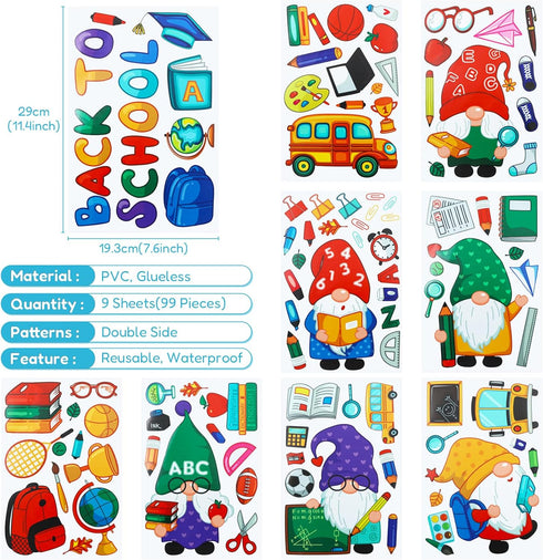 Naler Back to School Decorations Window Clings, 9 Sheets Glueless Window Clings for Classroom Static Double-Sided Window Clings Stickers for Welcome Back to School Glass Decorations