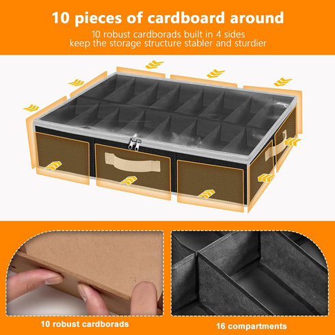 Under the Bed Shoe Storage Organizer - Extra Large Underbed Container, 2 Pack Fits 32 Pairs, Black