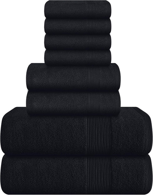 Belizzi Home 8 Piece Towel Set 100% Ring Spun Cotton, 2 Bath Towels 27x54,