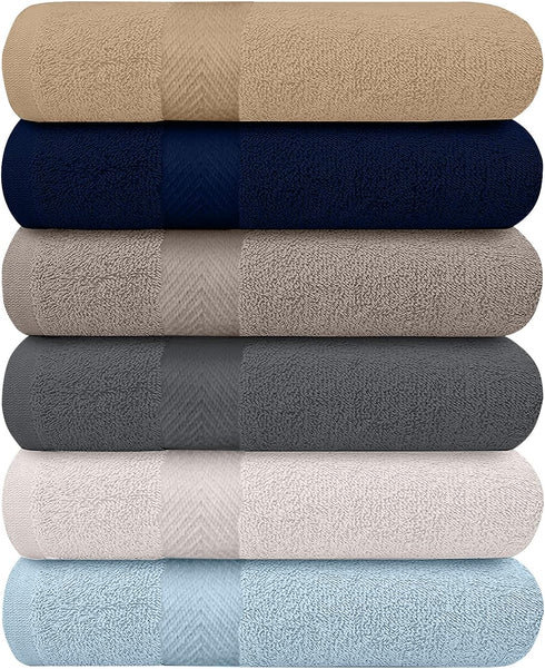 KAHAF COLLECTION 6-Pack Bath Towels - Lightweight - Extra Absorbent - 100% Cotton -