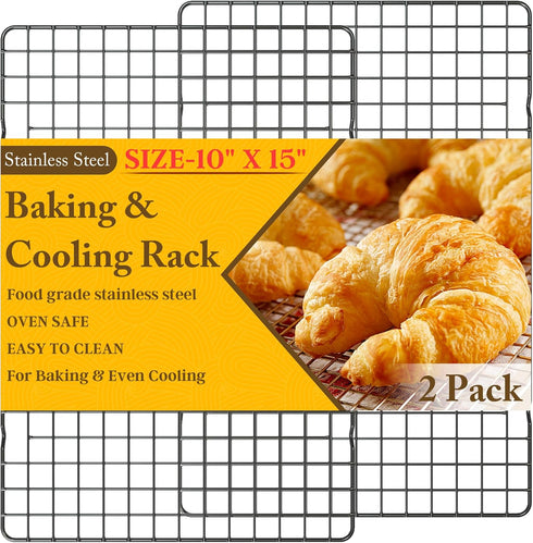2PCS Cooling Racks for Cooking and Baking, 10" x 15" Heavy Duty Stainless Steel Wire Rack for Roasting
