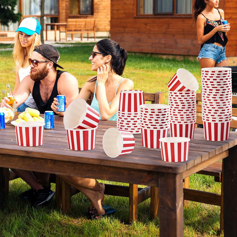 120Pcs 12 oz Summer Grencian Red Ice Cream Cups Disposable Red and White Stripes Paper Dessert Snack Bowls BBQ Yogurt