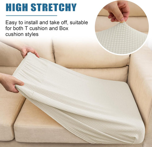 High Stretch Water Repellent Sofa Seat Cushion Covers for RV Dinette, Small Cream Furniture Protector Slip Cover