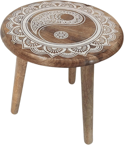 VANIYA CRAFTS Wooden Engraved Fold-able Side Table/End Table/Plant Stand/Stool for Living Room Bedroom Restaurant Kids