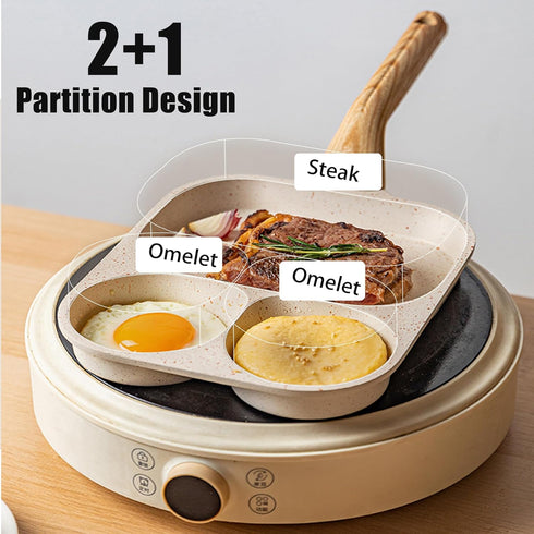 MDZF SWEET HOME Versatile 3 in 1 Non-Stick Omelet Pan with Elevated Heat Resistant Handle,Ideal for Eggs,Bacon,Sausages,Steak and Pancakes