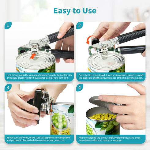 Ultrean Manual Can Opener, Heavy Duty Stainless Steel with Soft Touch Handle, Rust Proof (Black)