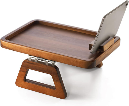 Drink(13.8" 9.5" 1") Tinamo Acacia Wood Sofa Armrest Tray with Phone Holder - Large Sofa Arm Tray Table Clip - Couch