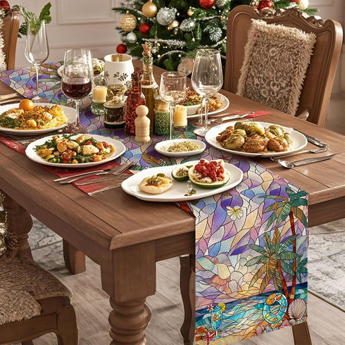 Decor(13x72 inch) Beach Palm Trees Table Runner,Dining Decor for Kitchen Coffee Table Family Dinners Holiday Parties