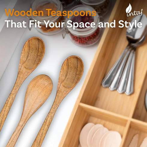 6 6 Inch Set INTAJ PCS Small Wooden Spoons, Honey Spoons for Tea, Hardwood Wooden Honey Teaspoon for Coffee, Little