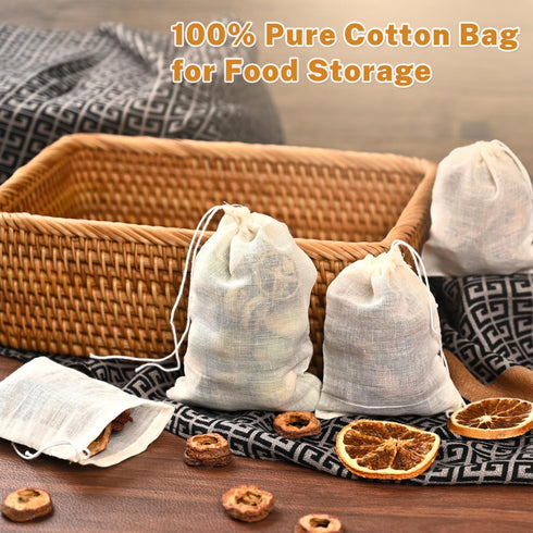 20 4 3 Inches Pcs Muslin Bags with Drawstring, Reusable Tea Bags, Spice Bags for Cooking Soup/Herb/Loose Leaf Tea