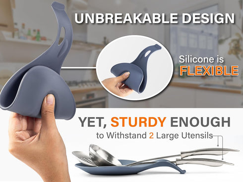 Silicone Spoon Rest for Stove Top, HEAT RESISTANT Kitchen Utensil Holder for Large Tools, Easy Clean