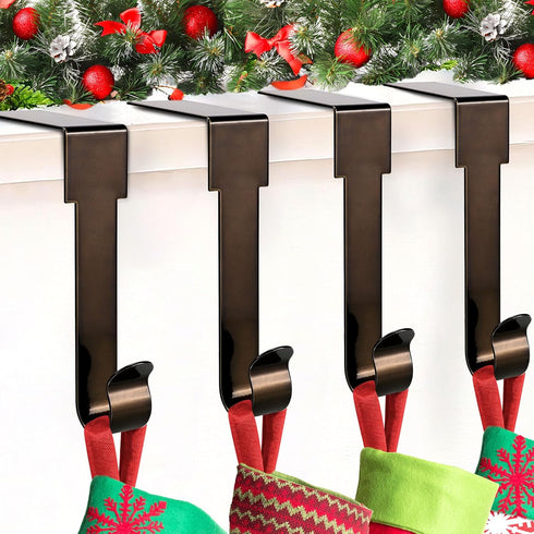 4 Pack Adjustable Christmas Stocking Holders for Mantle | Non-Skid Lightweight Hooks for Fireplace Home Decor