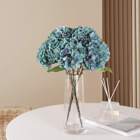 Artificial Flowers Silk Hydrangea Flowers, 5 Heads Fake Flower Bunch Bouquet for Home Wedding Party Decor