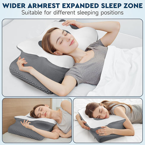 CushZone Cervical Neck Pillow, Memory Foam Neck Support Pillows for Sleeping, Shoulder Pillow for Side Sleepers, Back