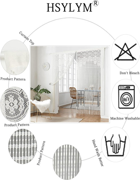 String Door Privacy Lace Curtain - Macrame Boho Doorway Window Curtains for Decorative Room Separation (White)