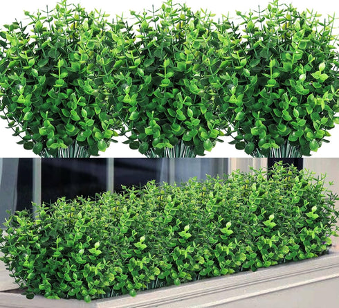 8 Bundles Artificial Greenery Stems Ouddy Decor, UV Resistant Faux Plastic Boxwood for Home Decor