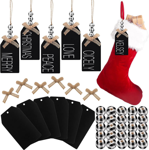 Junkin 12 Set Christmas Stocking Name Tags - Farmhouse Christmas Ornaments Hanging DIY Unfinished Personalized Gift Tags