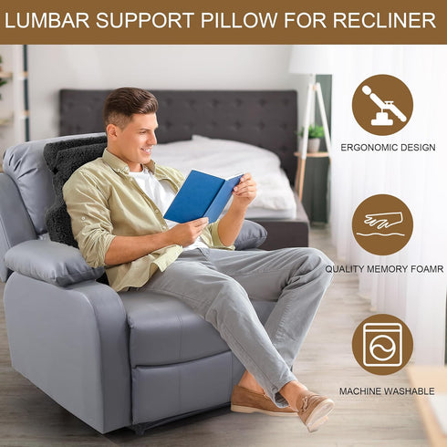 HOMBYS Sherpa Fleece Lumbar Support Pillow with Headrest for Recliner,Memory Foam Chair Cushion for Back Pain,Big High