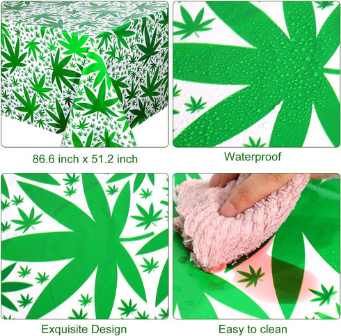 2 Pieces Pot Leaves Weed Banners and 51.2 x 86.6 Inch Weed Tablecover for Pot Leaf Birthday Party Picnic Decoration