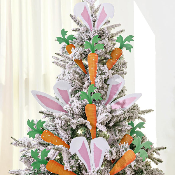 Easter Decorations Tree Picks Ornaments: 16 pcs Large Pink Bunny Ear Carrots