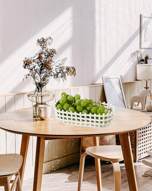 UPWOIGH Large Beige Oval Glazed Ceramic Fruit Basket Bowl, 12.59x6.53x3.54in, Handmade Decorative Storage Organizer for