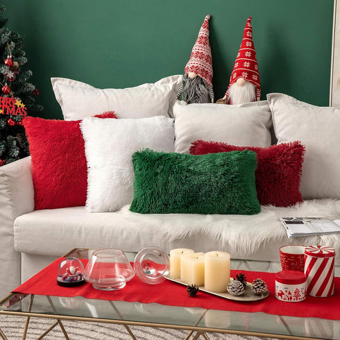 MIULEE Luxury Faux Fur Throw Pillow Cover - Pack of 2, Deluxe Winter Decorative Cushion Cover 18x18 Inch Red