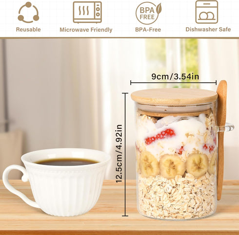 Xileanalee Lids,4 Pack 18oz Overnight Oats Containers with Overnight Oats Jars with Spoons,Salad Meal Prep Jar