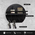 Key Holder for Wall - 9.8 Inch Apartment Wall Decor with Shelf and 8 Key Hooks, Circular Wood Key Hanger for Home Decor (Black) by Nekon