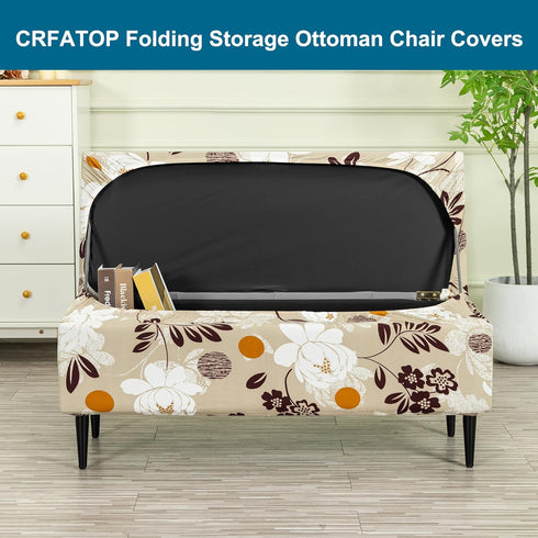 Bands,S,05 CRFATOP Printed Rectangle Ottoman Stool Cover Stretch Folding Storage Footstool Bench Slipcovers Upholstered