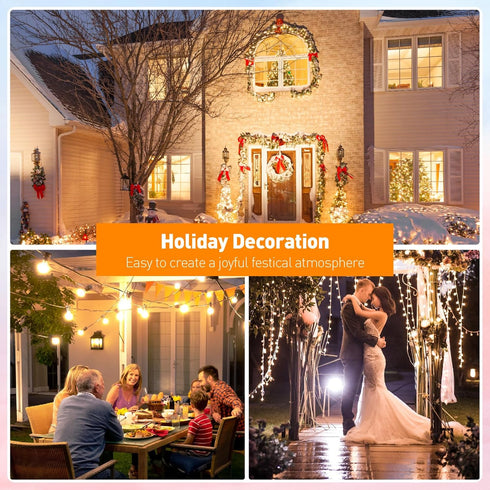 C7 12FT 12 C7 Bulbs, LED Christmas & Halloween Lights - Outdoor Clear String Lights with Vintage Warm White Hanging