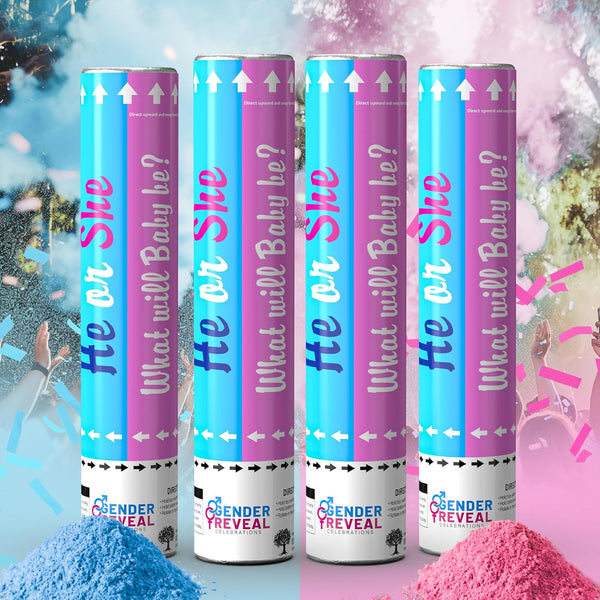 POPUPARTY 4 Pack Gender Reveal Confetti Powder Cannon | 2 Pink &