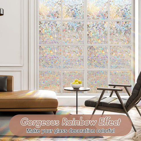Haton Window Privacy Film, Stained Glass Rainbow Film, Static Cling Sun Blocking Stickers, 17.5" x 78.7"