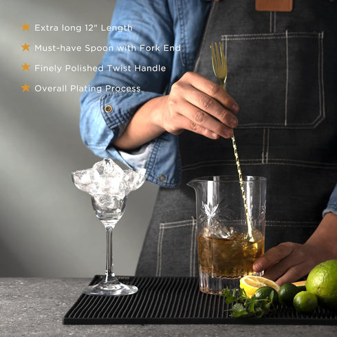 Homestia 10" Stainless Steel Muddler, 12" Cocktail Spoon, 1 oz 2 oz Double Jigger, 3 PCS Gold Cocktail Set for Beverages