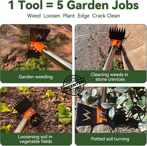 ZORSHUY 4-in-1 Weeding Tool with Hoe, Grabber, Pruning Shears & Scrub Brush,Garden Hoe & Weed Puller Tool with Long