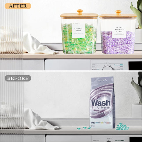 3+1 Pack Laundry Pods Container & Dryer Sheet Holder, Acrylic Square Laundry Room Organization and Storage Jars