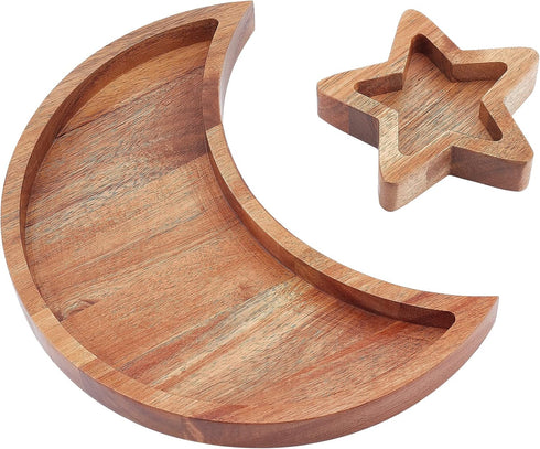 Star and Moon Tray Set, Wooden Crystal Organizer Tray for Healing Crystals and Jewelry Storage