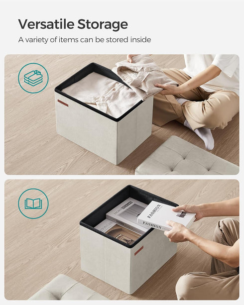 12.2 16.1 Inches 286 lb, ULSF200W01 SONGMICS Storage Ottoman, Foldable Small Ottoman Foot Rest, x Foot Stool, OAD up