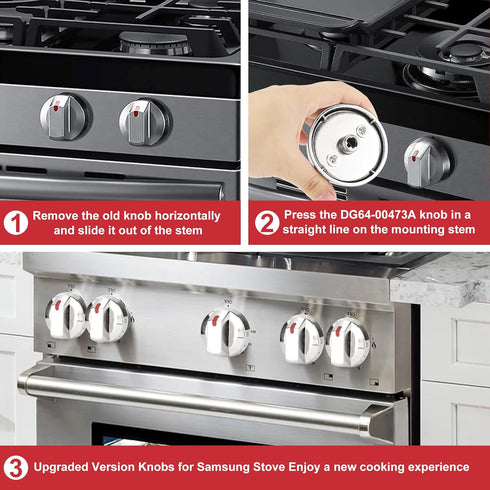 TOMOON DG64-00473A Range Stove Knobs Replacements for Samsung Gas Range Oven, Stainless Steel Control Dial
