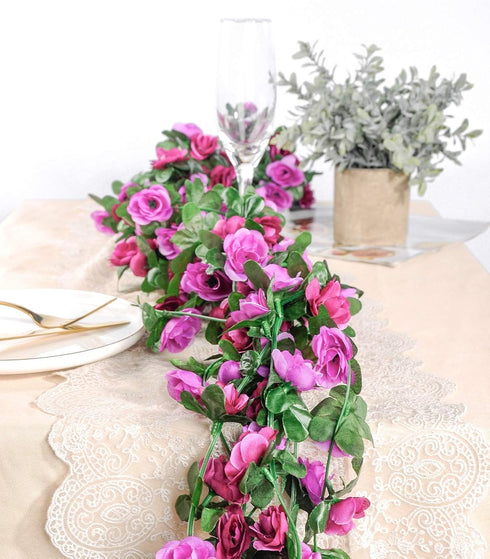 Miracliy 9Pcs 74FT Purple Flower Garland, Artificial Rose Arch Vines for Wedding Decoration